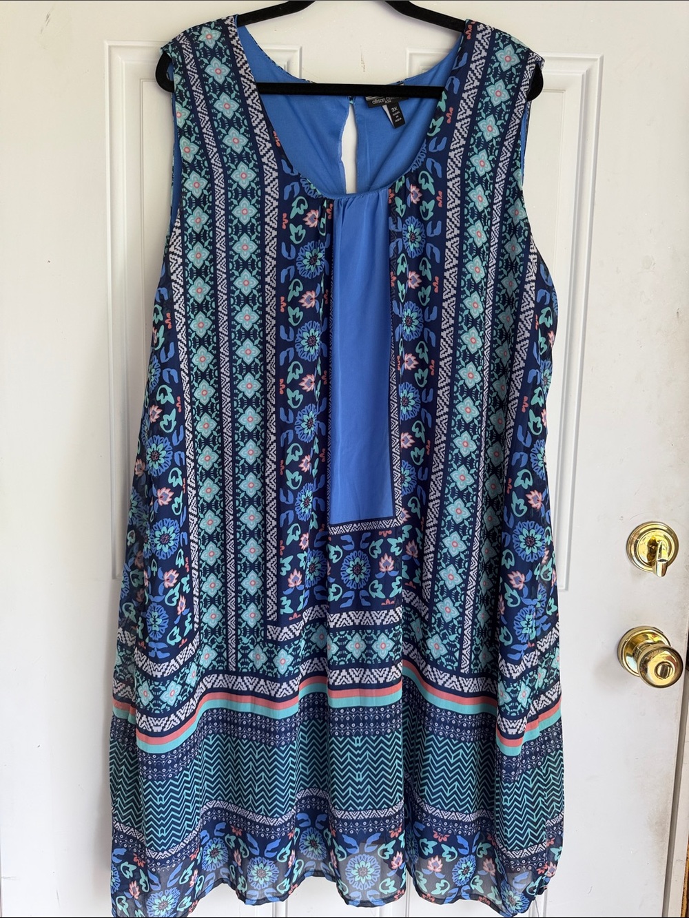 Allison Brittney Navy and Blue Printed Midi Dress